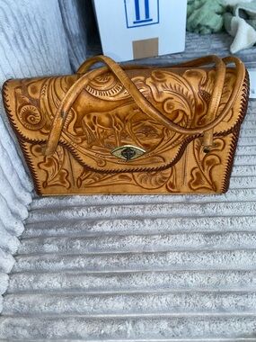 Vintage leather hand tooled horse purse